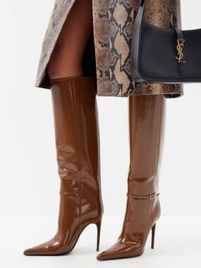 Saint Laurent Vendome 110 Knee High Stiletto Boots Buckle Honey - US 8 (EU 38)